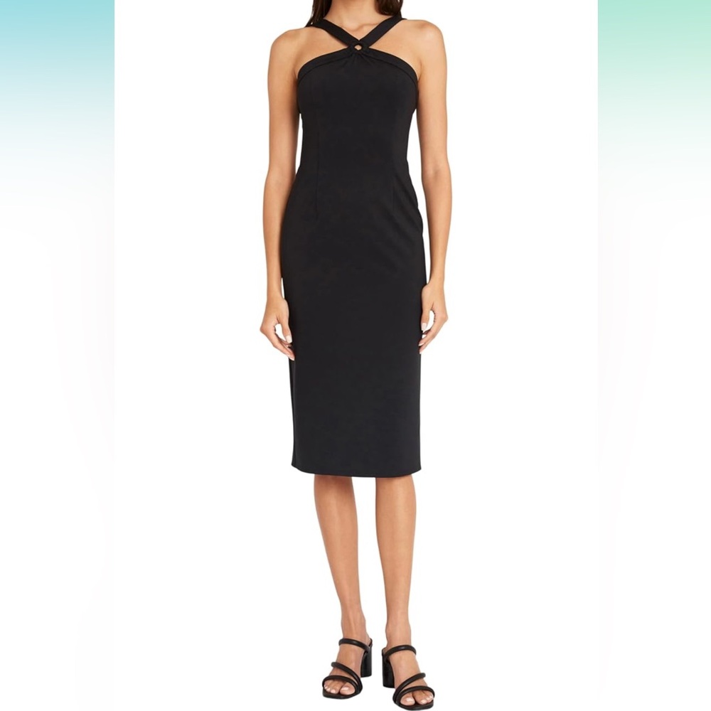 NWT LUXELY Keyhole Black Sexy Midi Dress Special Occassion Date Wedding Guest